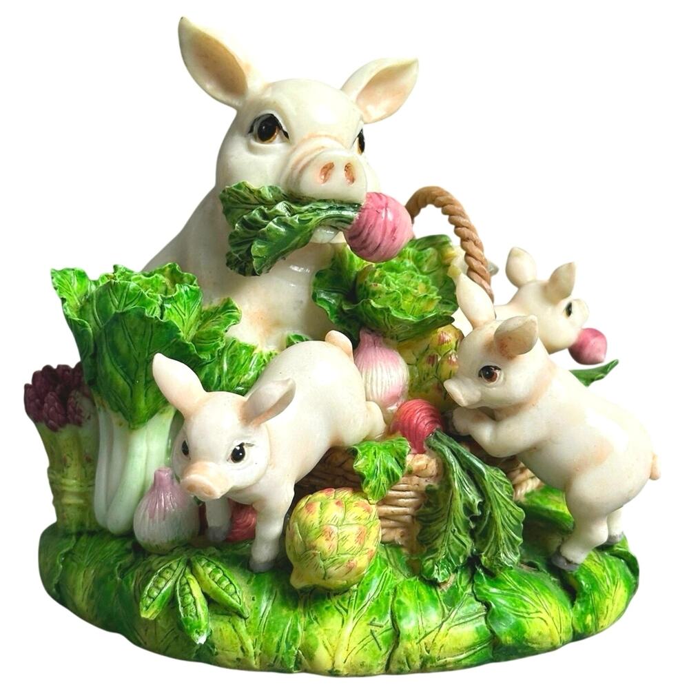 Vintage Fitz Floyd French Market Pigs Farmer in the Dell musical figurine TESTED